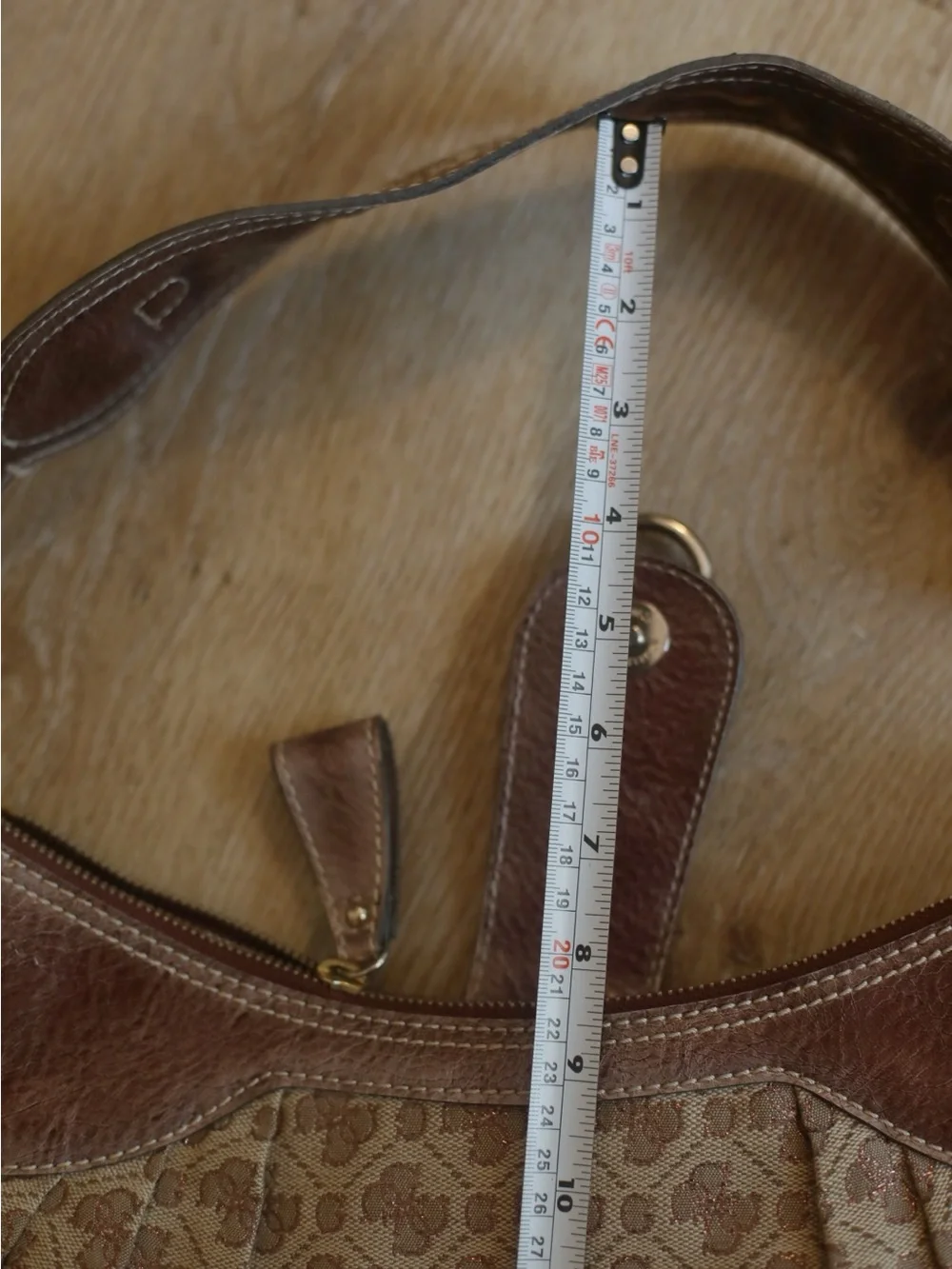 Guess Monogram Hobo Shoulder Bag Brown Canvas Faux Leather Y2K